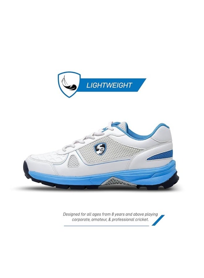 إس جي أحذية كريكيت SG Scorer 6.0 أبيض أزرق أسود مقاس UK10/US11/EU44، حذاء رياضي تنفسي من الشبك مع إطلالة مطاطية للرجال والأولاد - Image 2